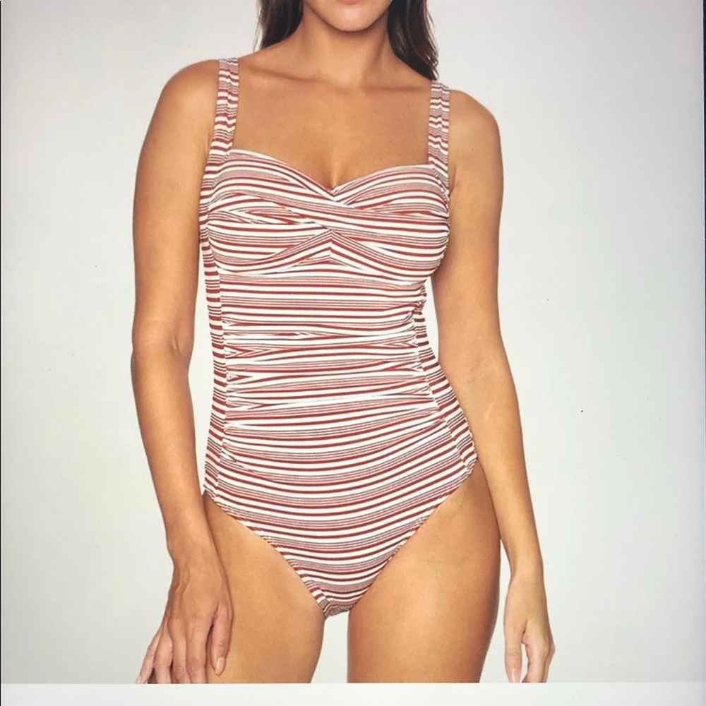 NIP TUCK Striped One-Piece Swimsuit Size 8
Burgundy and White